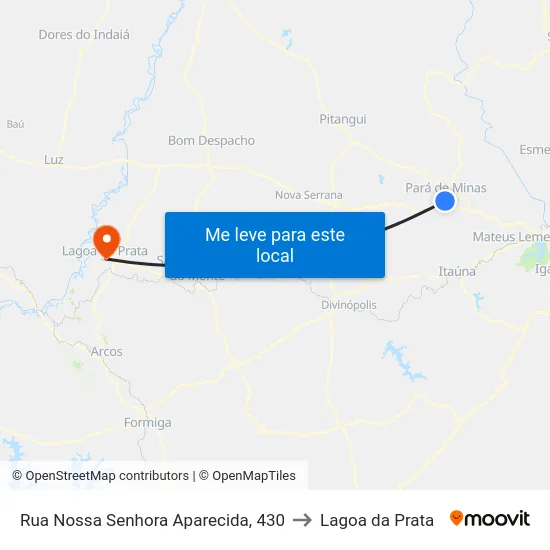 Rua Nossa Senhora Aparecida, 430 to Lagoa da Prata map
