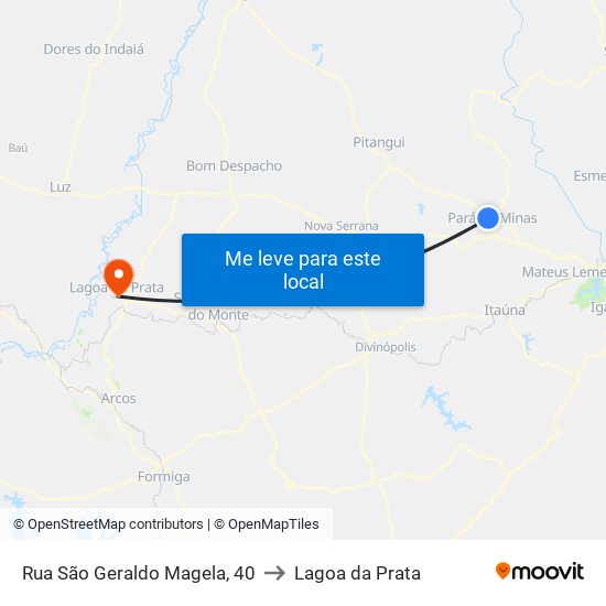 Rua São Geraldo Magela, 40 to Lagoa da Prata map