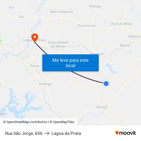 Rua São Jorge, 606 to Lagoa da Prata map