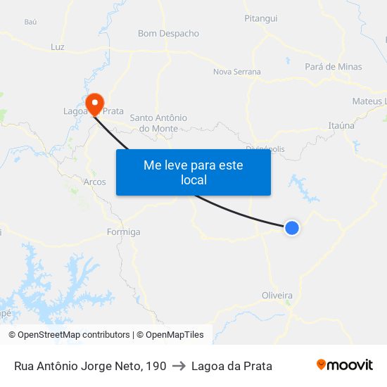Rua Antônio Jorge Neto, 190 to Lagoa da Prata map