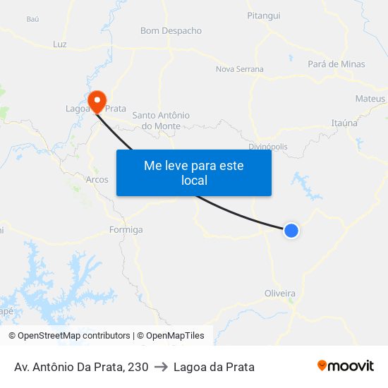 Av. Antônio Da Prata, 230 to Lagoa da Prata map