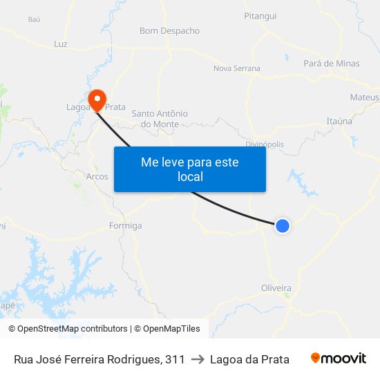 Rua José Ferreira Rodrigues, 311 to Lagoa da Prata map