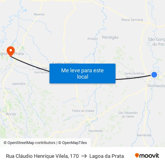 Rua Cláudio Henrique Vilela, 170 to Lagoa da Prata map