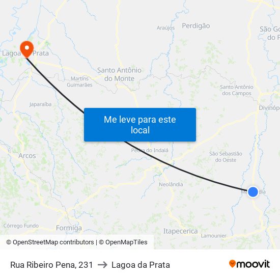 Rua Ribeiro Pena, 231 to Lagoa da Prata map