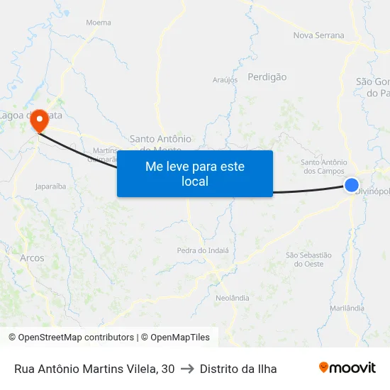 Rua Antônio Martins Vilela, 30 to Distrito da Ilha map