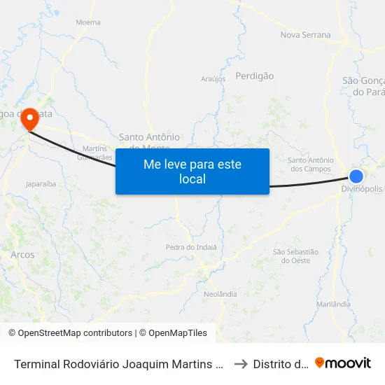 Terminal Rodoviário Joaquim Martins Lara | Divinópolis to Distrito da Ilha map