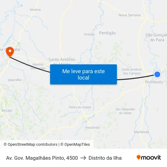 Av. Gov. Magalhães Pinto, 4500 to Distrito da Ilha map