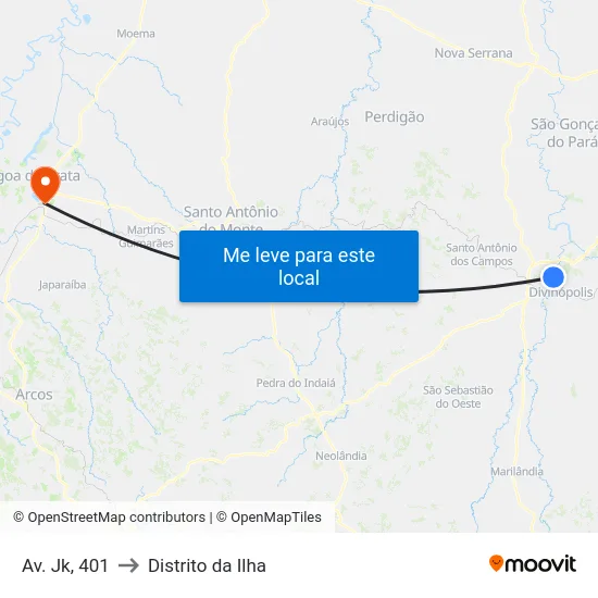 Av. Jk, 401 to Distrito da Ilha map