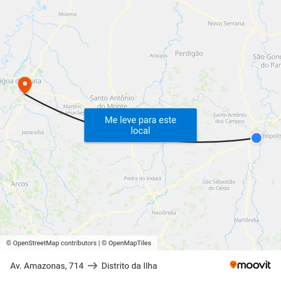 Av. Amazonas, 714 to Distrito da Ilha map