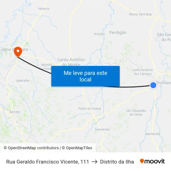 Rua Geraldo Francisco Vicente, 111 to Distrito da Ilha map