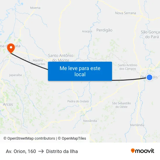 Av. Orion, 160 to Distrito da Ilha map
