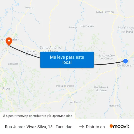 Rua Juarez Vivaz Silva, 15 | Faculdade Pitágoras to Distrito da Ilha map