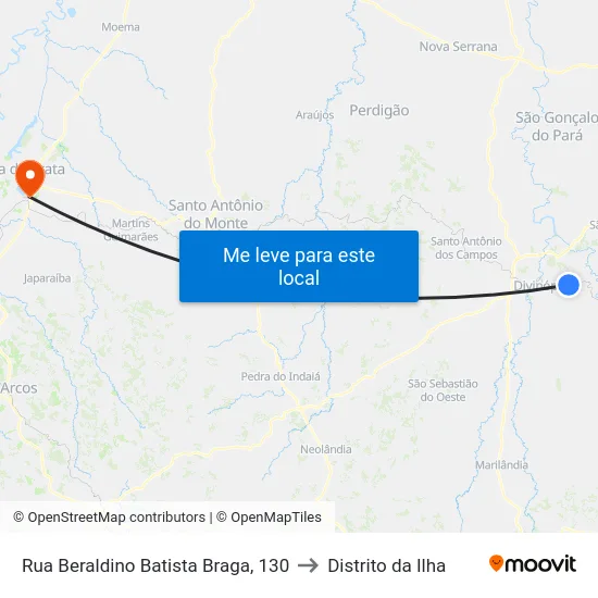 Rua Beraldino Batista Braga, 130 to Distrito da Ilha map