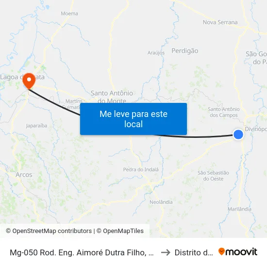 Mg-050 Rod. Eng. Aimoré Dutra Filho, Km 132,6 Leste to Distrito da Ilha map