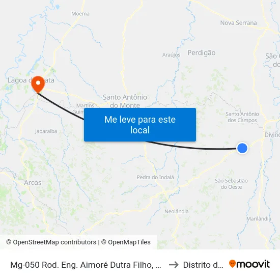 Mg-050 Rod. Eng. Aimoré Dutra Filho, Km 137,7 Leste to Distrito da Ilha map