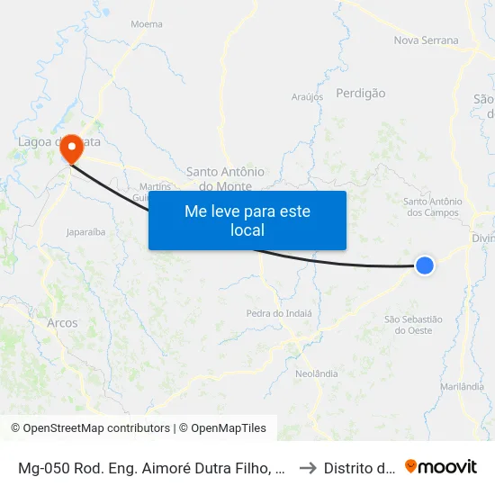 Mg-050 Rod. Eng. Aimoré Dutra Filho, Km 139,1 Oeste to Distrito da Ilha map
