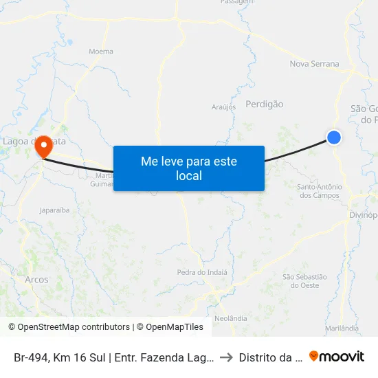 Br-494, Km 16 Sul | Entr. Fazenda Lago Verde to Distrito da Ilha map