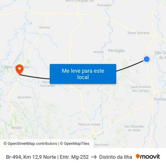 Br-494, Km 12,9 Norte | Entr. Mg-252 to Distrito da Ilha map