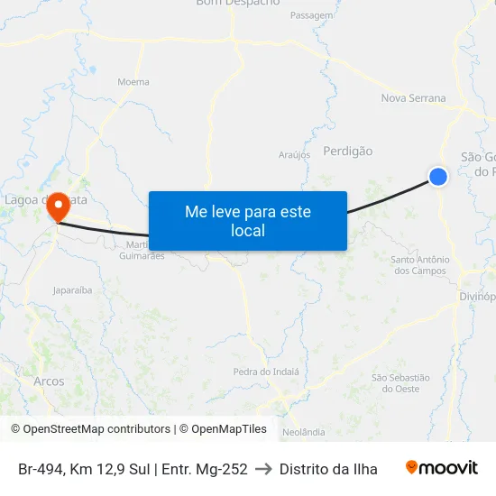 Br-494, Km 12,9 Sul | Entr. Mg-252 to Distrito da Ilha map