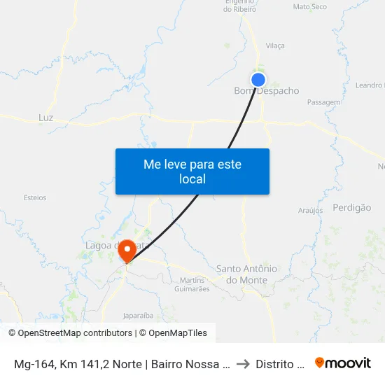 Mg-164, Km 141,2 Norte | Bairro Nossa Senhora Aparecida to Distrito da Ilha map