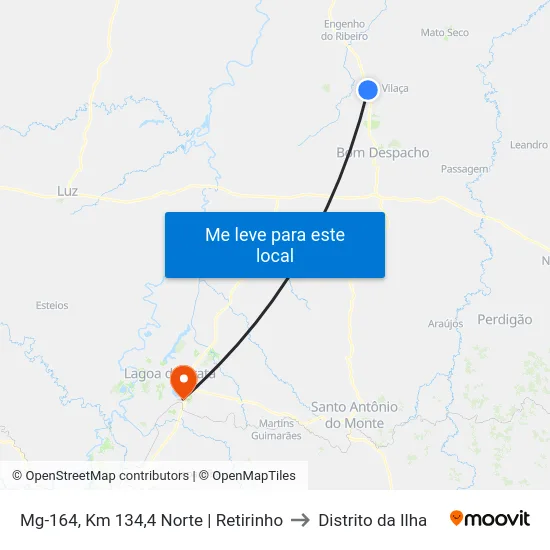 Mg-164, Km 134,4 Norte | Retirinho to Distrito da Ilha map