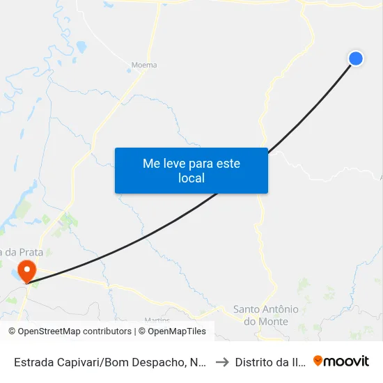 Estrada Capivari/Bom Despacho, Norte to Distrito da Ilha map