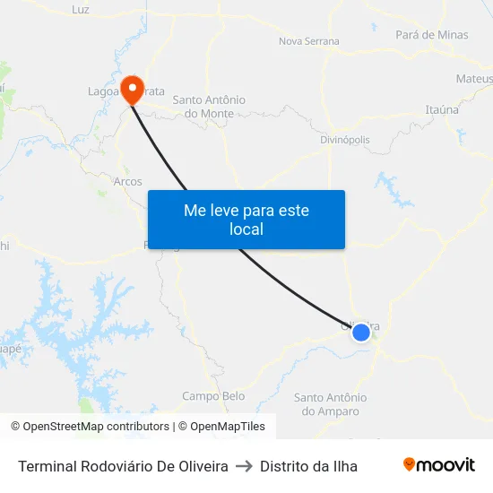 Terminal Rodoviário De Oliveira to Distrito da Ilha map
