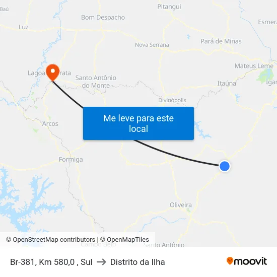 Br-381, Km 580,0 , Sul to Distrito da Ilha map