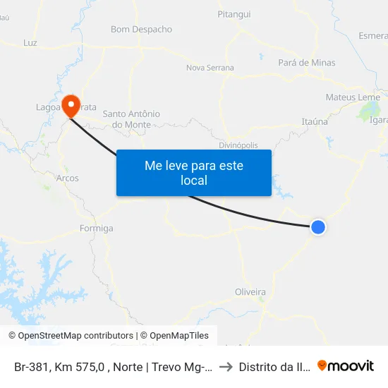 Br-381, Km 575,0 , Norte | Trevo Mg-260 to Distrito da Ilha map