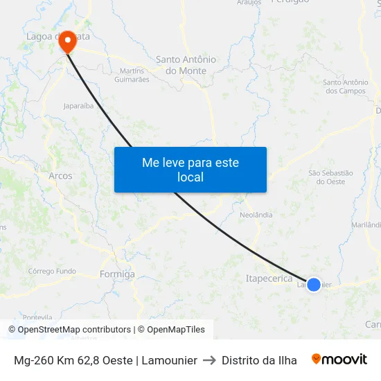 Mg-260 Km 62,8 Oeste | Lamounier to Distrito da Ilha map