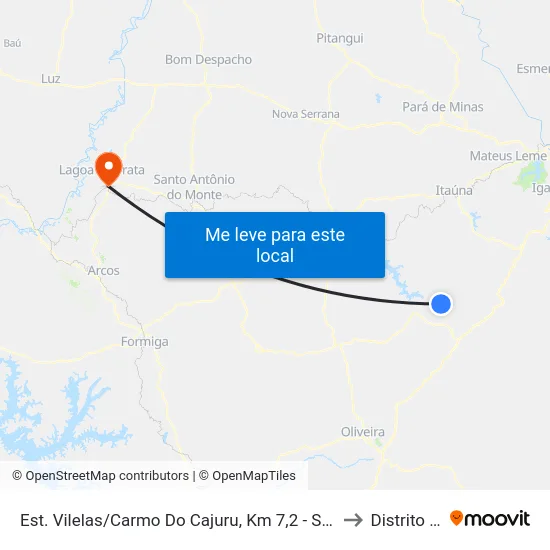 Est. Vilelas/Carmo Do Cajuru, Km 7,2 - Sentido Carmo Do Cajuru to Distrito da Ilha map