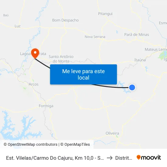 Est. Vilelas/Carmo Do Cajuru, Km 10,0 - Sentido Vilelas | Povoado De Estiva to Distrito da Ilha map