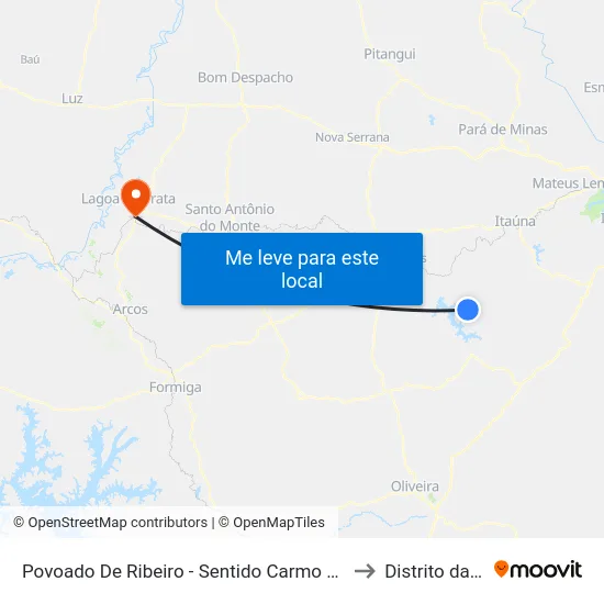 Povoado De Ribeiro - Sentido Carmo Do Cajuru to Distrito da Ilha map