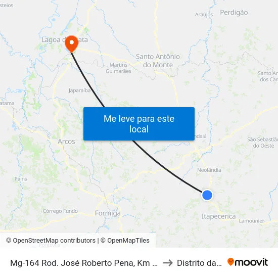 Mg-164 Rod. José Roberto Pena, Km 233,0 Sul to Distrito da Ilha map