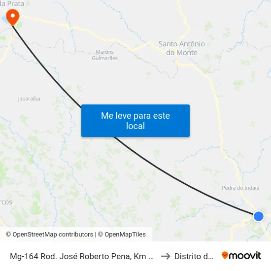 Mg-164 Rod. José Roberto Pena, Km 218,1 Norte to Distrito da Ilha map