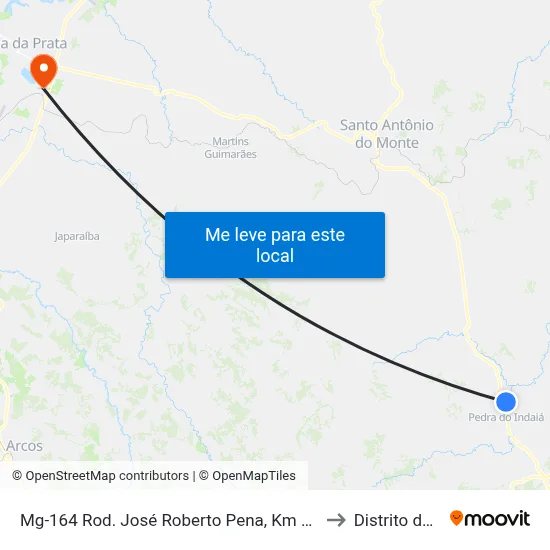 Mg-164 Rod. José Roberto Pena, Km 211,8 Norte to Distrito da Ilha map