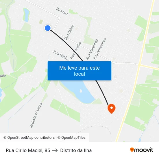 Rua Cirilo Maciel, 85 to Distrito da Ilha map