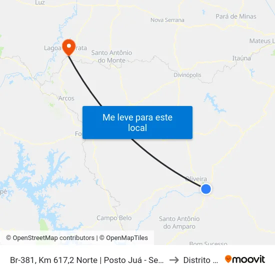 Br-381, Km 617,2 Norte | Posto Juá - Sentido Belo Horizonte to Distrito da Ilha map