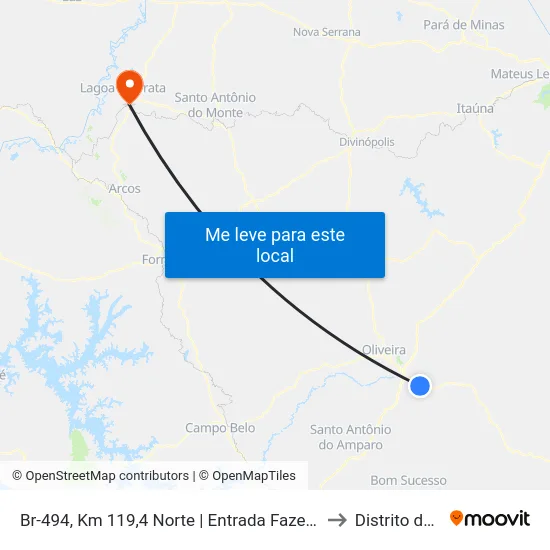 Br-494, Km 119,4 Norte | Entrada Fazenda Siriema to Distrito da Ilha map