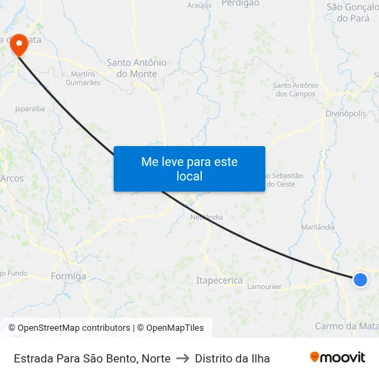 Estrada Para São Bento, Norte to Distrito da Ilha map