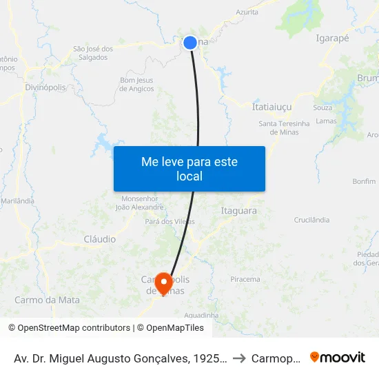 Av. Dr. Miguel Augusto Gonçalves, 1925 | Hospital Manoel Gonçalves - Sentido Centro to Carmopolis de Minas map