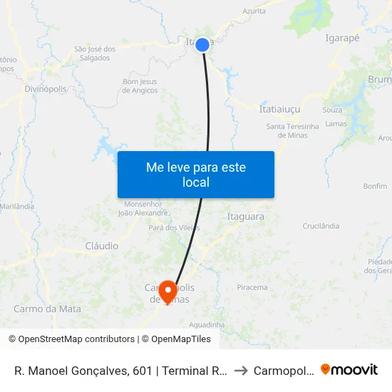 R. Manoel Gonçalves, 601 | Terminal Rodoviário De Itaúna - Sentido Centro to Carmopolis de Minas map