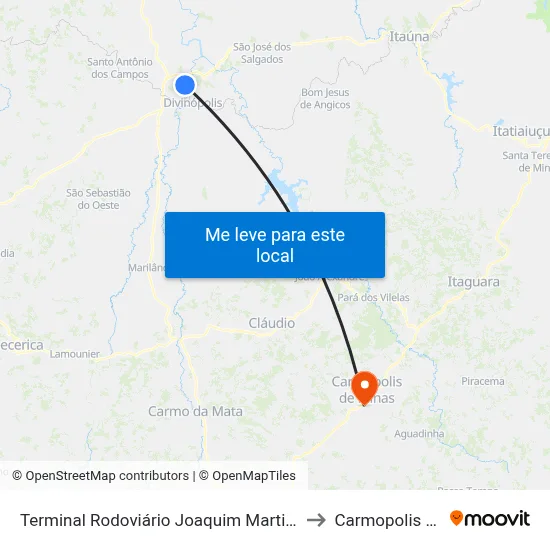 Terminal Rodoviário Joaquim Martins Lara | Divinópolis to Carmopolis de Minas map
