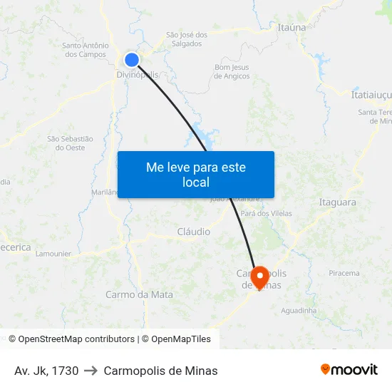 Av. Jk, 1730 to Carmopolis de Minas map