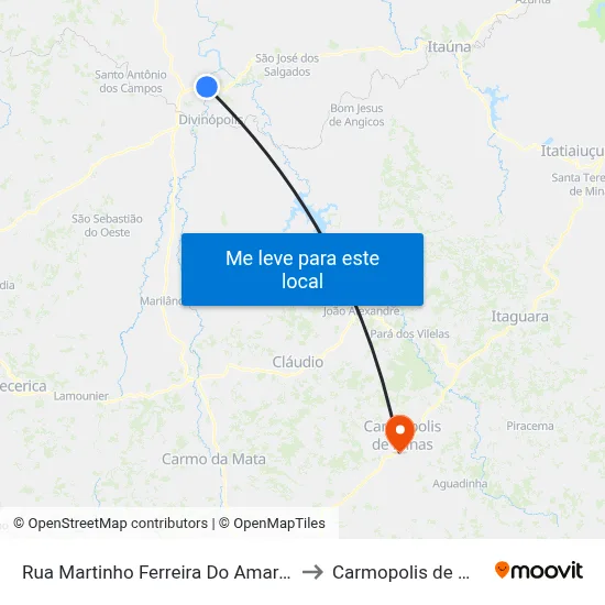 Rua Martinho Ferreira Do Amaral, 295 to Carmopolis de Minas map