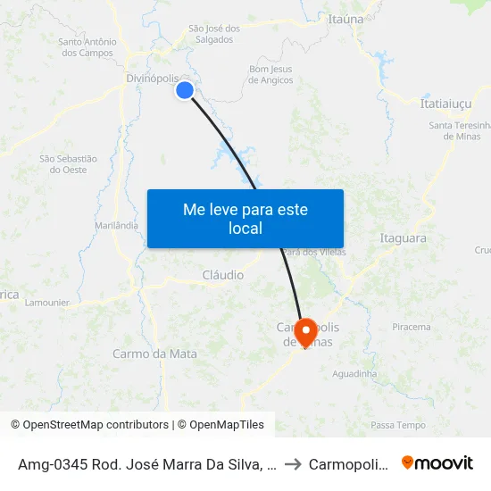 Amg-0345 Rod. José Marra Da Silva, Km 5,5 Leste | Entr. Dvl-120 to Carmopolis de Minas map
