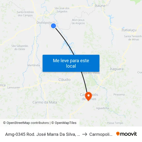 Amg-0345 Rod. José Marra Da Silva, Km 5,5 Oeste | Entr. Dvl-120 to Carmopolis de Minas map