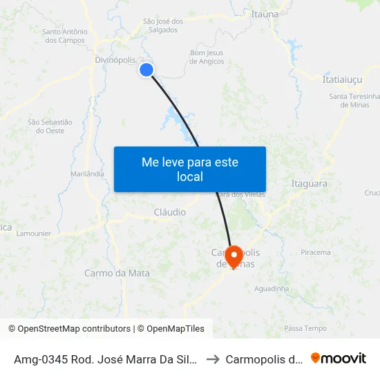 Amg-0345 Rod. José Marra Da Silva, Km 4,3 Leste to Carmopolis de Minas map