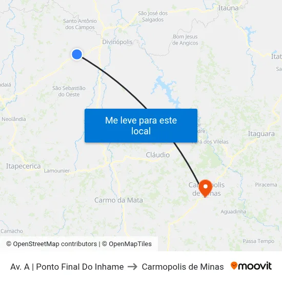 Av. A | Ponto Final Do Inhame to Carmopolis de Minas map