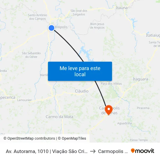 Av. Autorama, 1010 | Viação São Cristóvão - Linhas D.E.R. to Carmopolis de Minas map